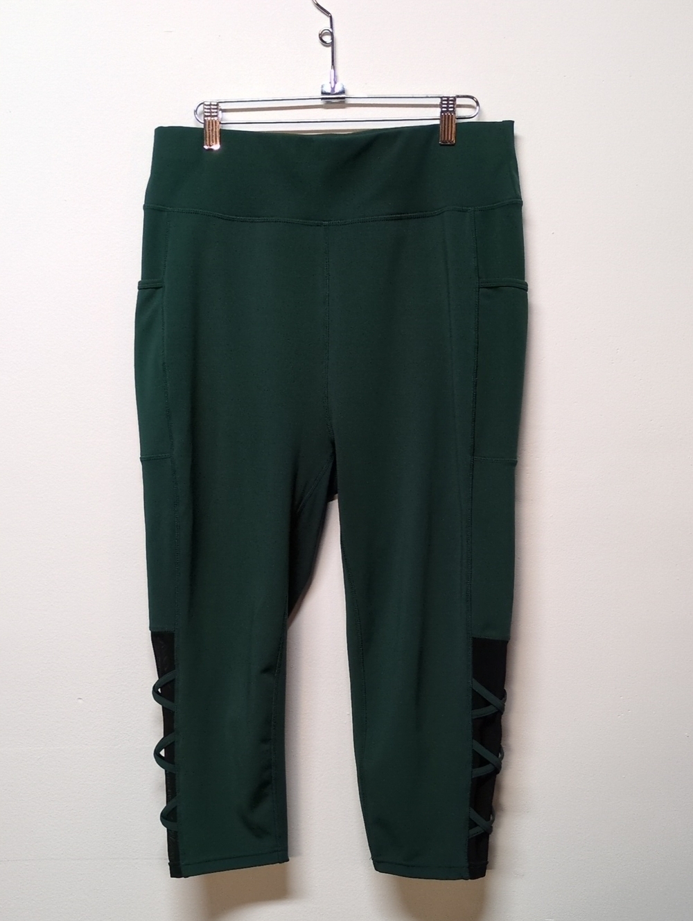 PopFit Emerald Green High Waisted Leggings Side Pockets, Size 2X
